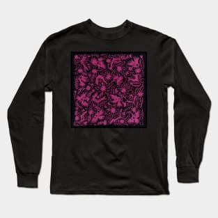 Otomí Mexican hand embroidery hot pink print flowers and animals interior design Long Sleeve T-Shirt